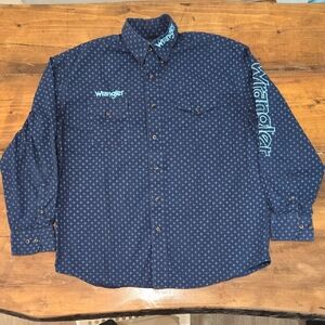 Wrangler Men’s Navy Button Down Shirt | Teal‎ Logo Western Shirt | Size L